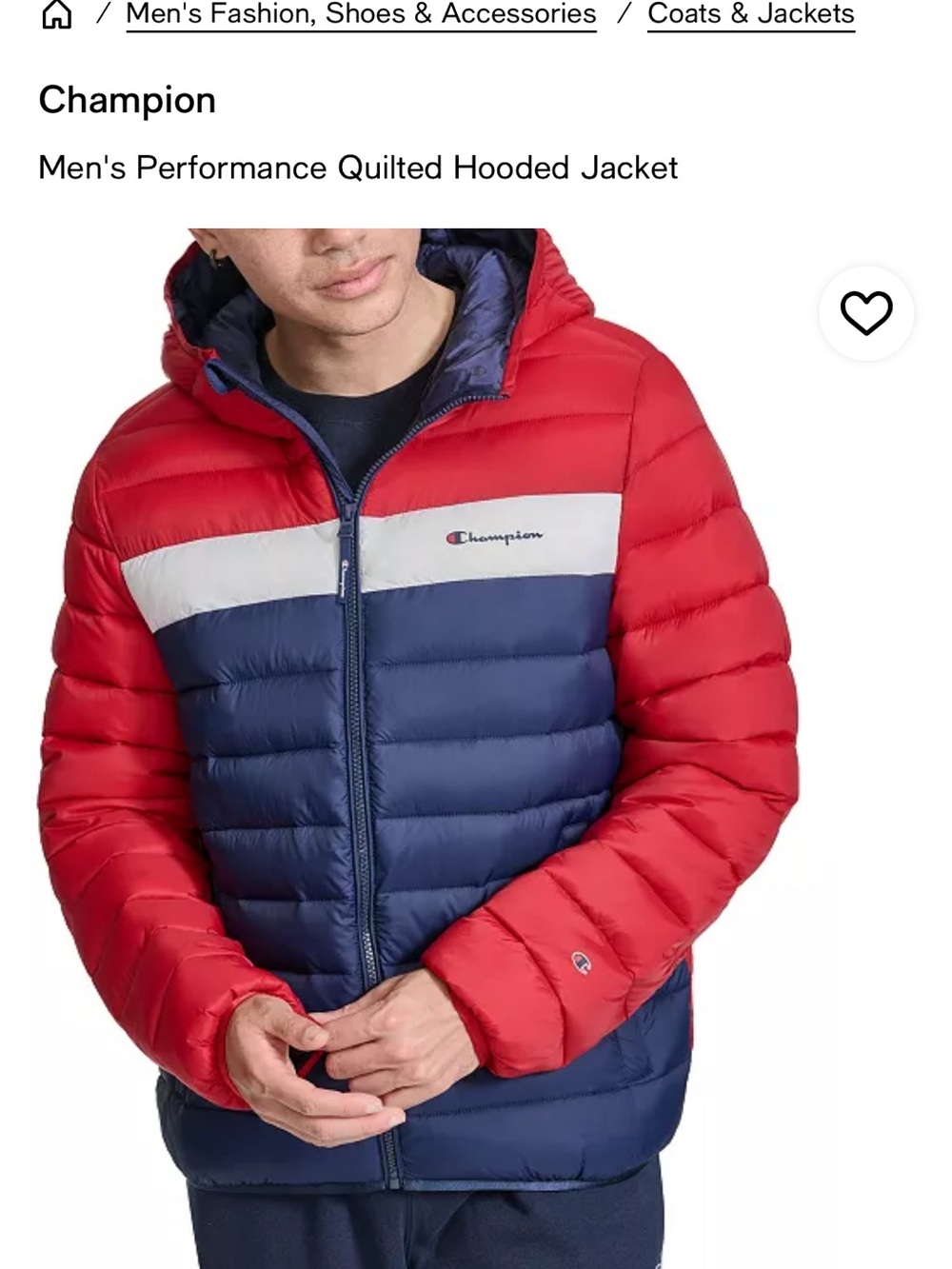 Champion Men's Puffer Jacket in Red, Navy & White